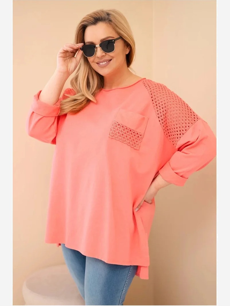 Dámska mikina Plus Size bavlnená s potlačou marhuľová