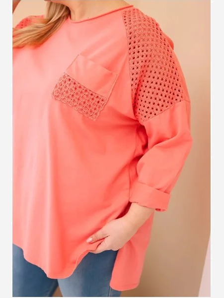 Dámska mikina Plus Size bavlnená s potlačou marhuľová