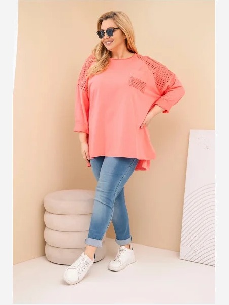 Dámska mikina Plus Size bavlnená s potlačou marhuľová
