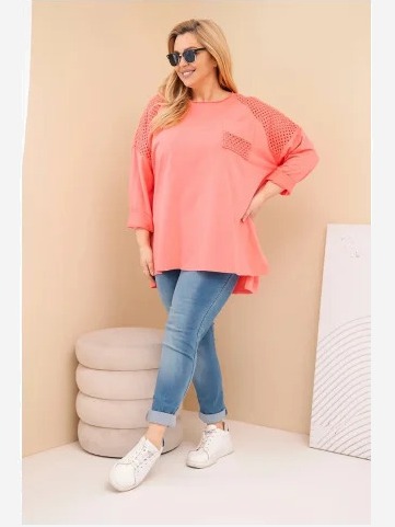 Dámska mikina Plus Size bavlnená s potlačou marhuľová