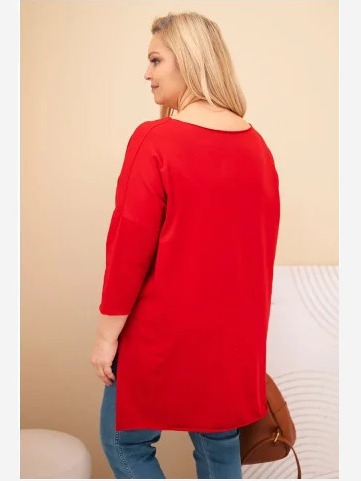Dámska bavlnená blúzka Plus Size asymetrická s náhrdelníkom červená