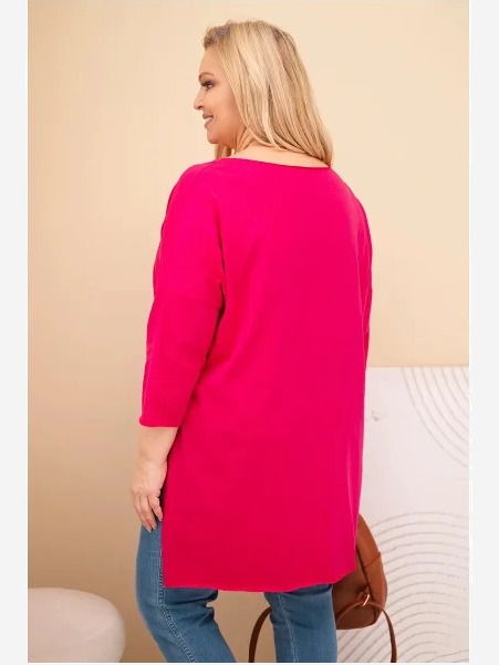 Dámska bavlnená blúzka Plus Size asymetrická s náhrdelníkom fuksia