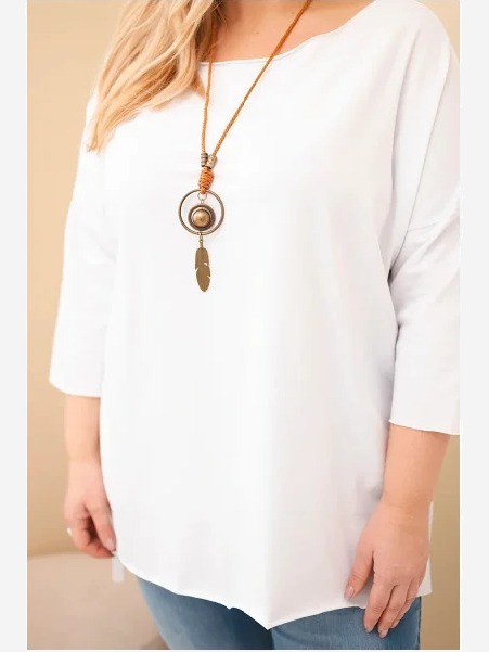 Dámska bavlnená blúzka Plus Size asymetrická s náhrdelníkom biela