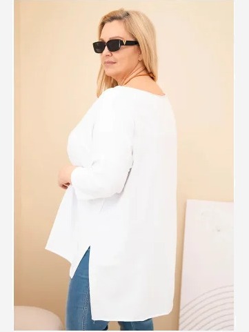 Dámska bavlnená blúzka Plus Size asymetrická s náhrdelníkom biela