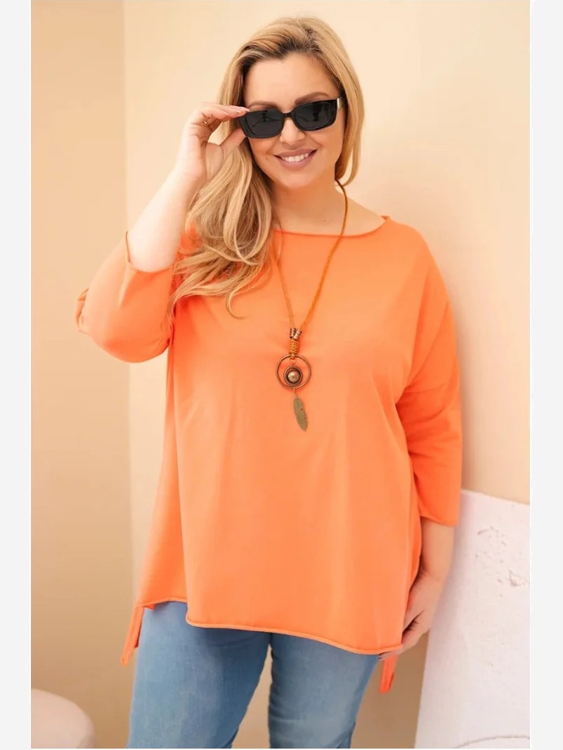 Dámska bavlnená blúzka Plus Size asymetrická s náhrdelníkom marhuľová