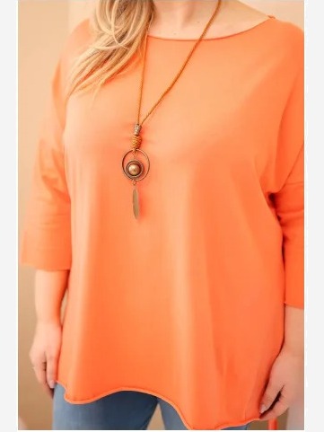 Dámska bavlnená blúzka Plus Size asymetrická s náhrdelníkom marhuľová