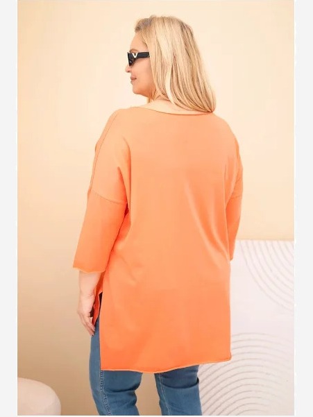 Dámska bavlnená blúzka Plus Size asymetrická s náhrdelníkom marhuľová