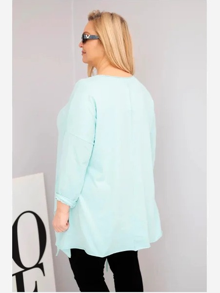 Dámska bavlnená blúzka Plus Size s asymetrickým spodkom a výrezmi mätová