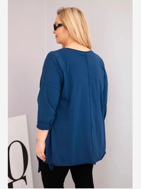 Dámska bavlnená blúzka Plus Size s asymetrickým spodkom a výrezmi modrá