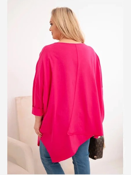 Dámska bavlnená blúzka Plus Size s asymetrickým spodkom a výstrihom do V fuksia