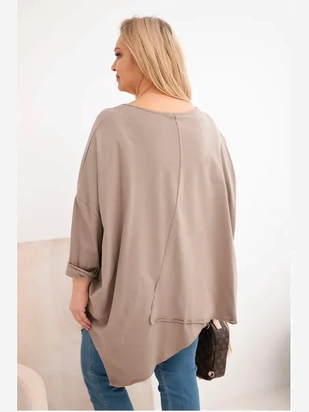 Dámska bavlnená blúzka Plus Size s asymetrickým spodkom a V výstrihom fango