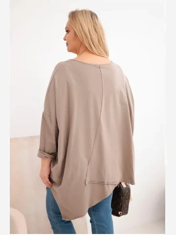 Dámska bavlnená blúzka Plus Size s asymetrickým spodkom a V výstrihom fango