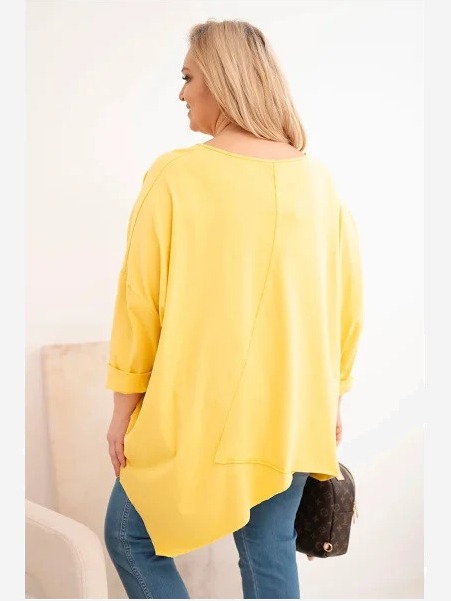 Dámska bavlnená blúzka Plus Size s asymetrickým spodkom a V výstrihom žltá