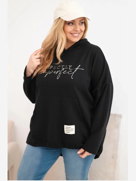Dámska mikina Plus Size s kapucňou a potlačou čierna
