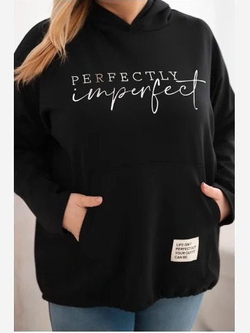 Dámska mikina Plus Size s kapucňou a potlačou čierna