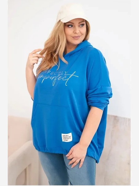 Dámska mikina Plus Size s kapucňou a potlačou chabrová