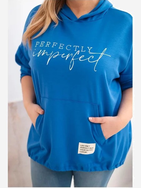Dámska mikina Plus Size s kapucňou a potlačou chabrová