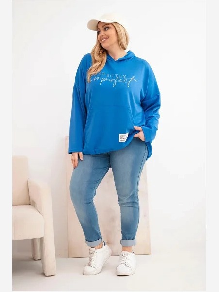 Dámska mikina Plus Size s kapucňou a potlačou chabrová