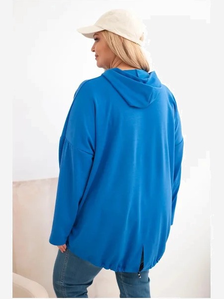 Dámska mikina Plus Size s kapucňou a potlačou chabrová
