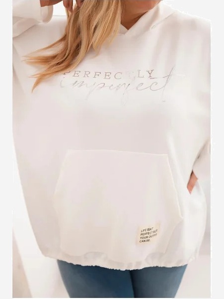 Dámska mikina Plus Size s kapucňou a potlačou ecru