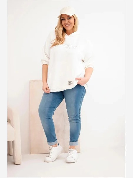 Dámska mikina Plus Size s kapucňou a potlačou ecru