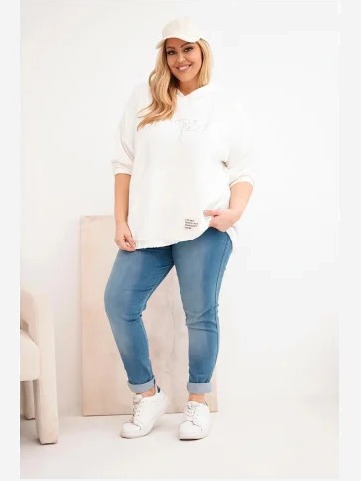 Dámska mikina Plus Size s kapucňou a potlačou ecru