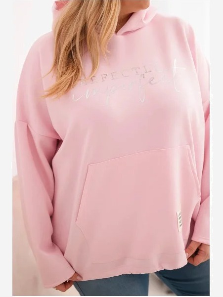 Dámska mikina Plus Size s kapucňou a potlačou cukrová ružová