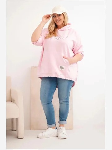Dámska mikina Plus Size s kapucňou a potlačou cukrová ružová