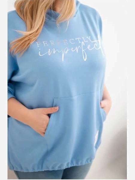 Dámska mikina Plus Size s kapucňou a potlačou modrá