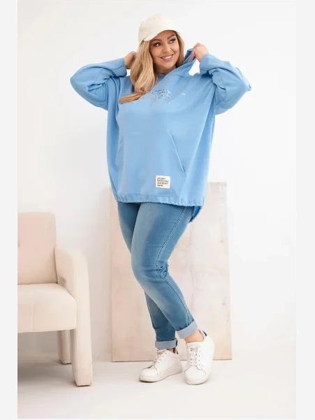Dámska mikina Plus Size s kapucňou a potlačou modrá
