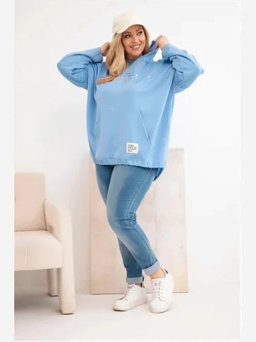Dámska mikina Plus Size s kapucňou a potlačou modrá