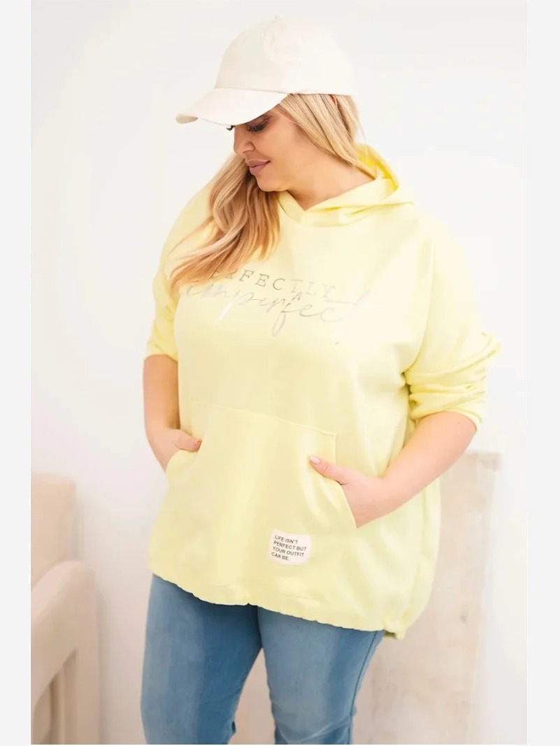 Dámska mikina Plus Size s kapucňou a potlačou žltá