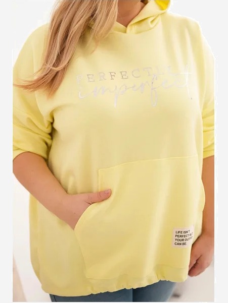 Dámska mikina Plus Size s kapucňou a potlačou žltá