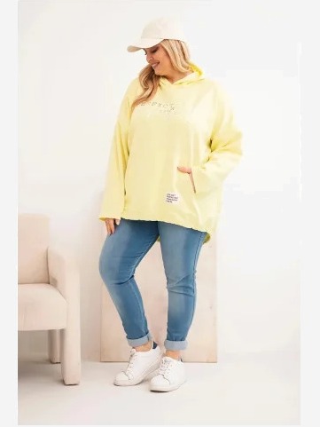Dámska mikina Plus Size s kapucňou a potlačou žltá