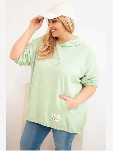 Dámska mikina Plus Size s kapucňou a potlačou mätová