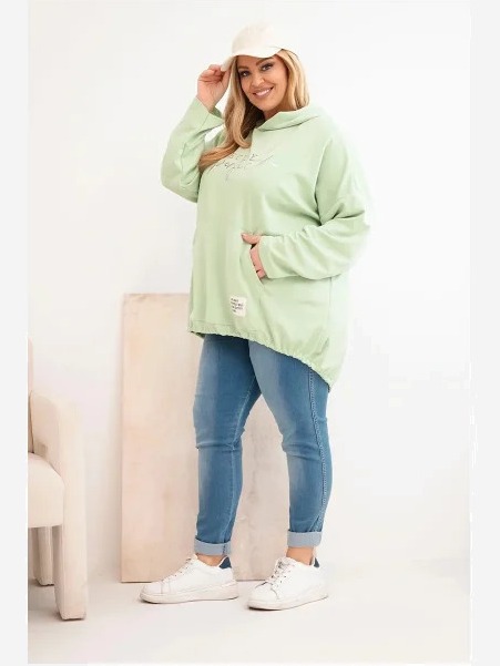 Dámska mikina Plus Size s kapucňou a potlačou mätová