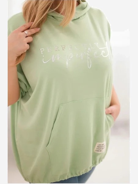 Dámska mikina Plus Size s kapucňou a potlačou mätová
