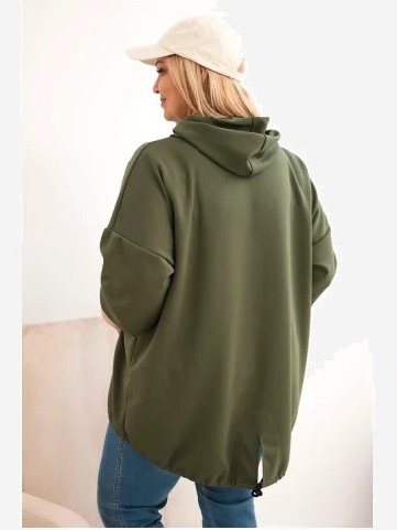 Dámska mikina Plus Size s kapucňou a potlačou khaki