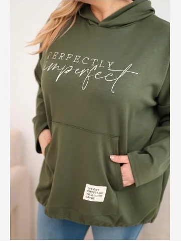 Dámska mikina Plus Size s kapucňou a potlačou khaki