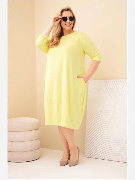 Dámska bavlnená sukňa Plus Size s ohrnutým rukávom a vreckami pistáciová
