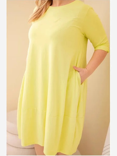 Dámska bavlnená sukňa Plus Size s ohrnutým rukávom a vreckami pistáciová