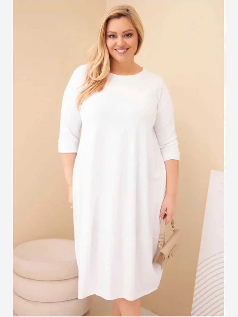 Dámska bavlnená sukňa Plus Size s podhodenými rukávmi a vreckami biela