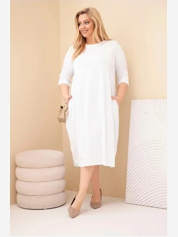 Dámska bavlnená sukňa Plus Size s podhodenými rukávmi a vreckami biela