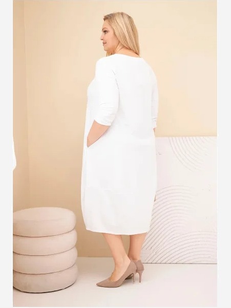 Dámska bavlnená sukňa Plus Size s podhodenými rukávmi a vreckami biela
