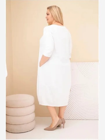 Dámska bavlnená sukňa Plus Size s podhodenými rukávmi a vreckami biela
