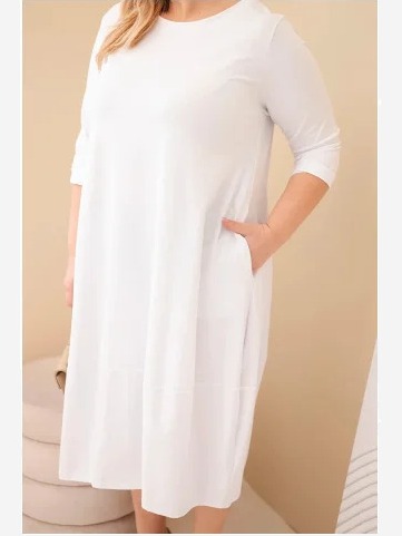 Dámska bavlnená sukňa Plus Size s podhodenými rukávmi a vreckami biela