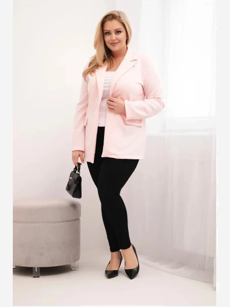 Dámska blúzka z viskózy Plus Size s dlhým rukávom a golierom cukrová ružová
