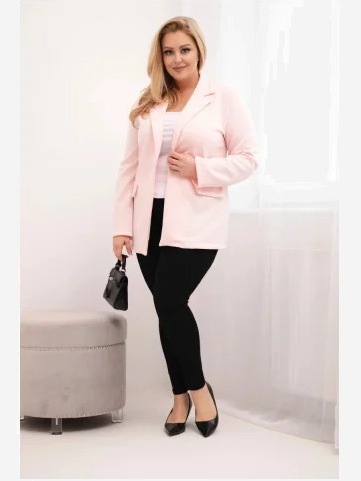 Dámska blúzka z viskózy Plus Size s dlhým rukávom a golierom cukrová ružová