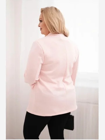 Dámska blúzka z viskózy Plus Size s dlhým rukávom a golierom cukrová ružová