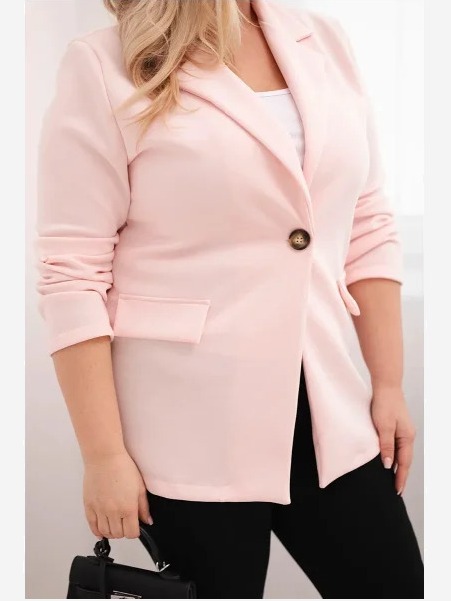 Dámska blúzka z viskózy Plus Size s dlhým rukávom a golierom cukrová ružová